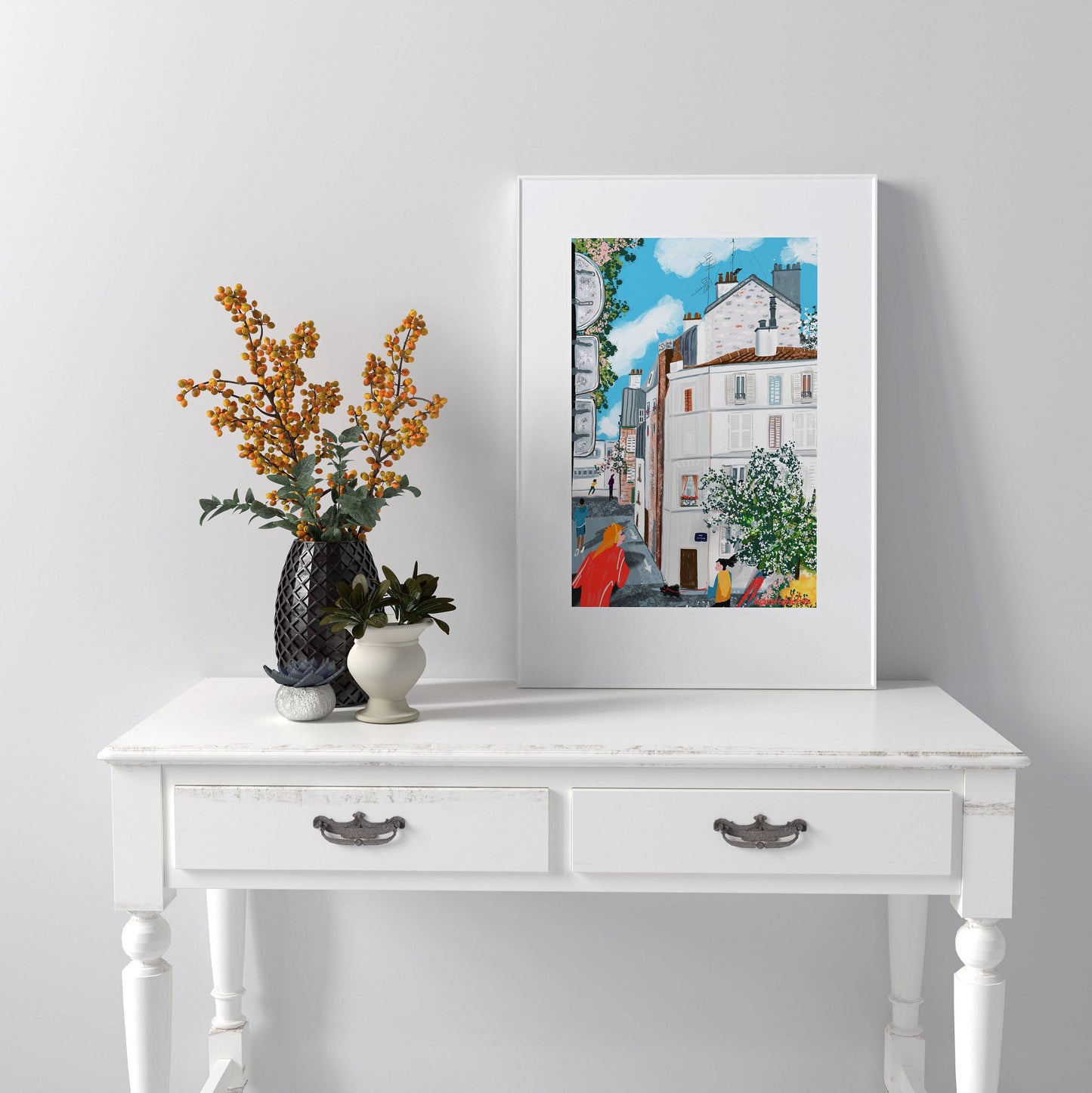 Paris Running Illustration: City Life Fine Art Print