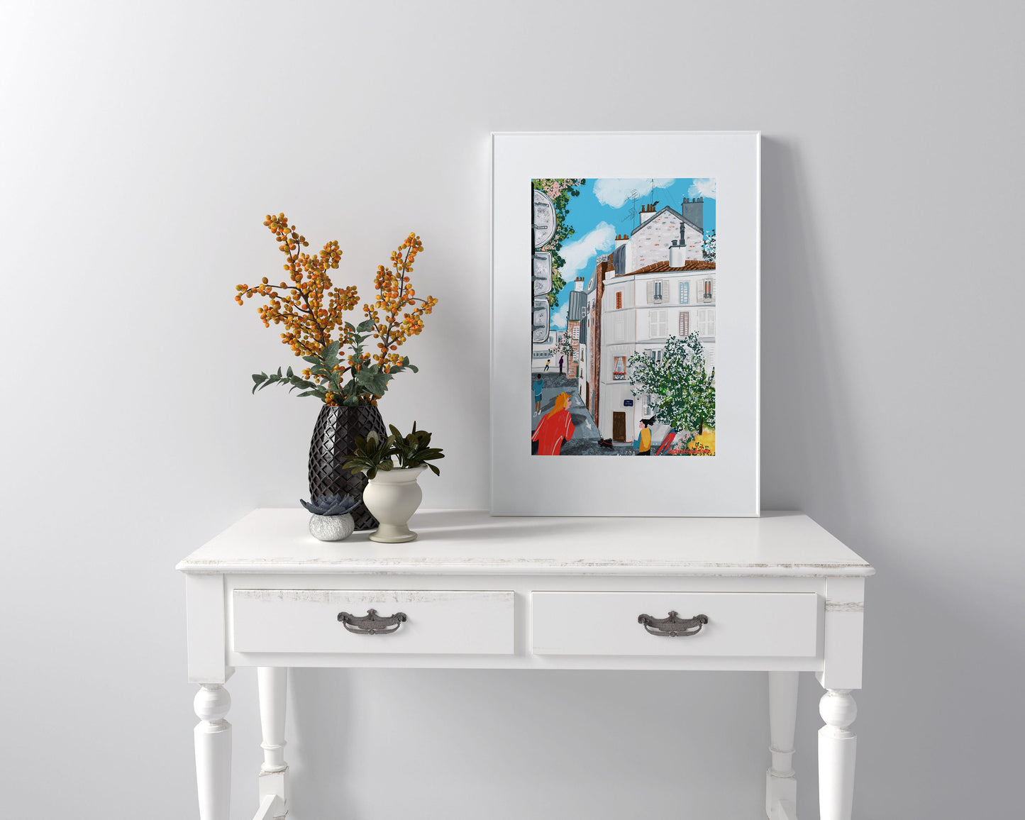 Paris Running Illustration: City Life Fine Art Print