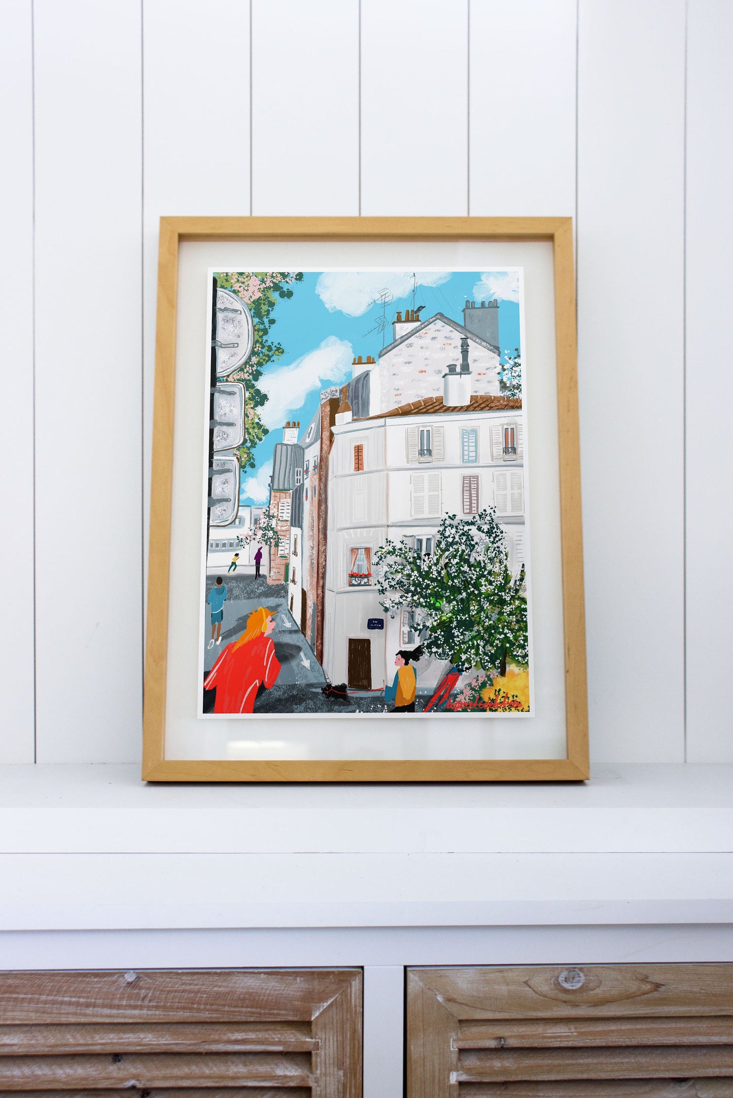 Paris Running Illustration: City Life Fine Art Print