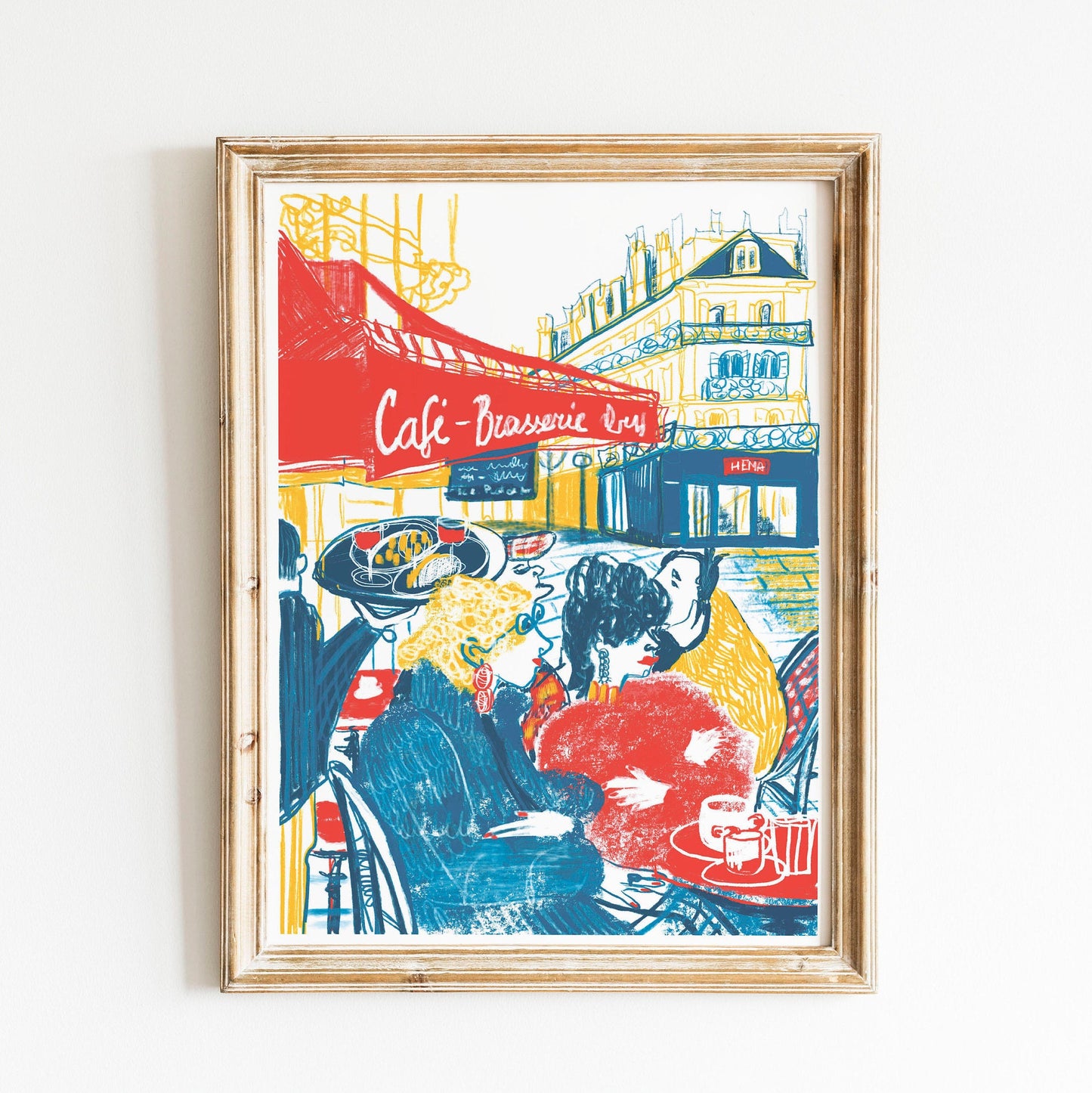 Parisian Cafe Print: Colorful Terrace Scene, Urban Lifestyle