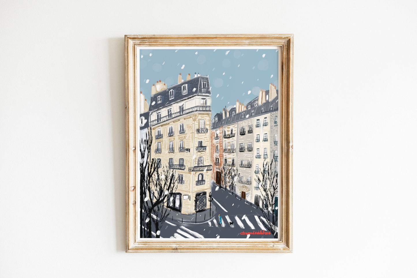 Paris Winter Street Scene Illustration: January in Paris Wall art