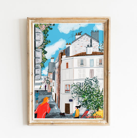 Paris Running Illustration: City Life Fine Art Print
