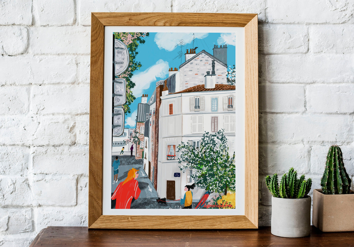 Paris Running Illustration: City Life Fine Art Print