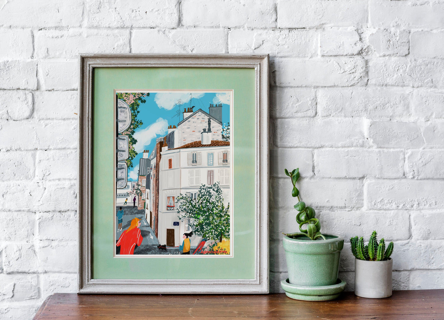 Paris Running Illustration: City Life Fine Art Print