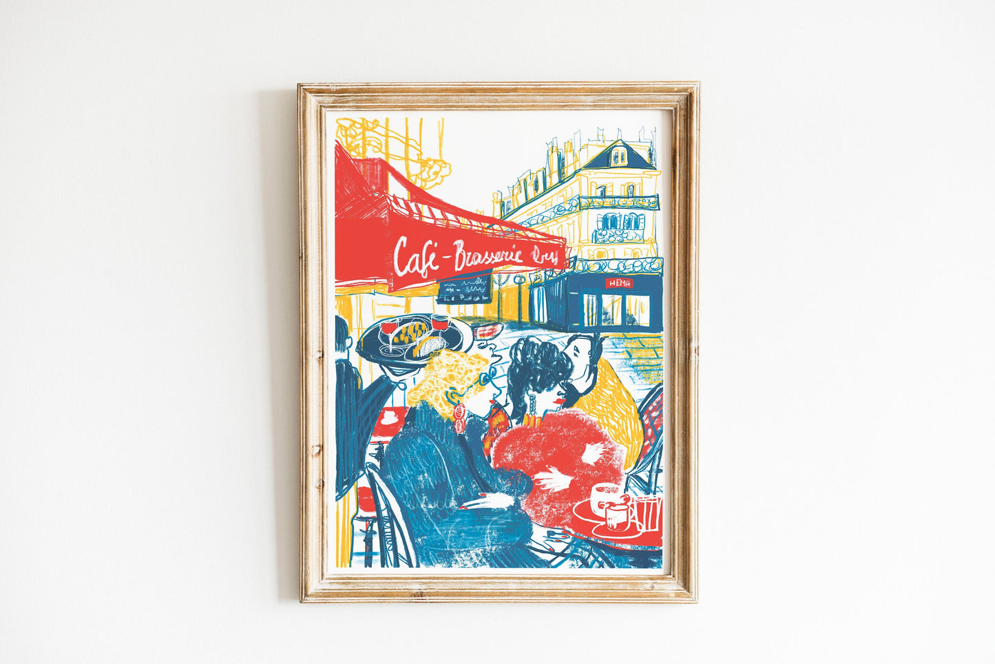 Parisian Cafe Print: Colorful Terrace Scene, Urban Lifestyle