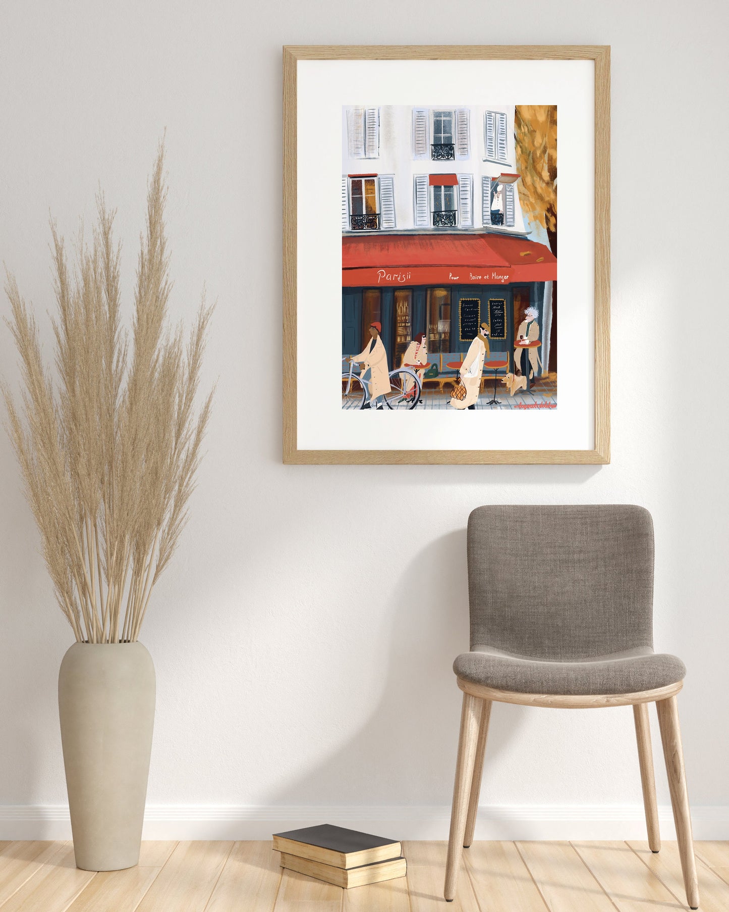 Paris Cafe Art Print: French Trench Coat Fashion Illustration