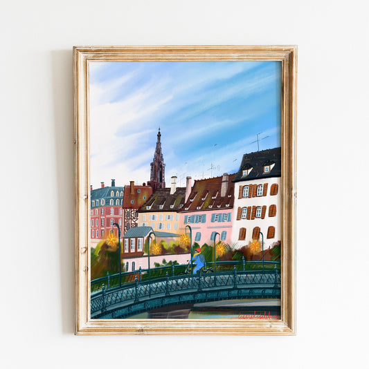 Strasbourg France Art Print: Alsace Souvenir Illustration