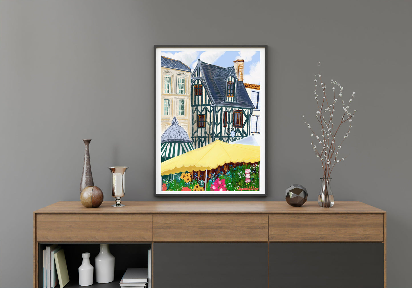La Rochelle France Market Illustration: Fine Art Travel Poster