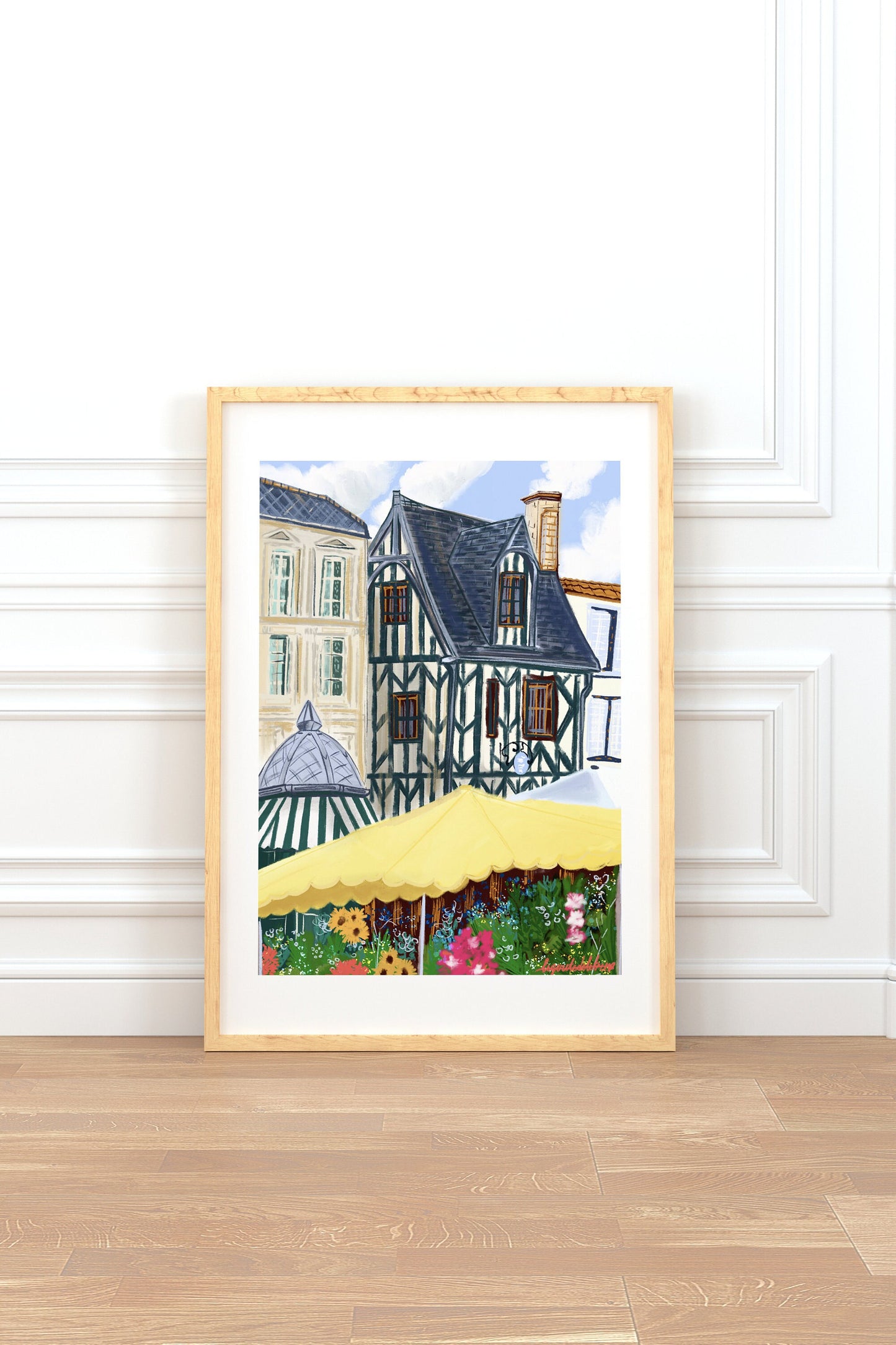 La Rochelle France Market Illustration: Fine Art Travel Poster