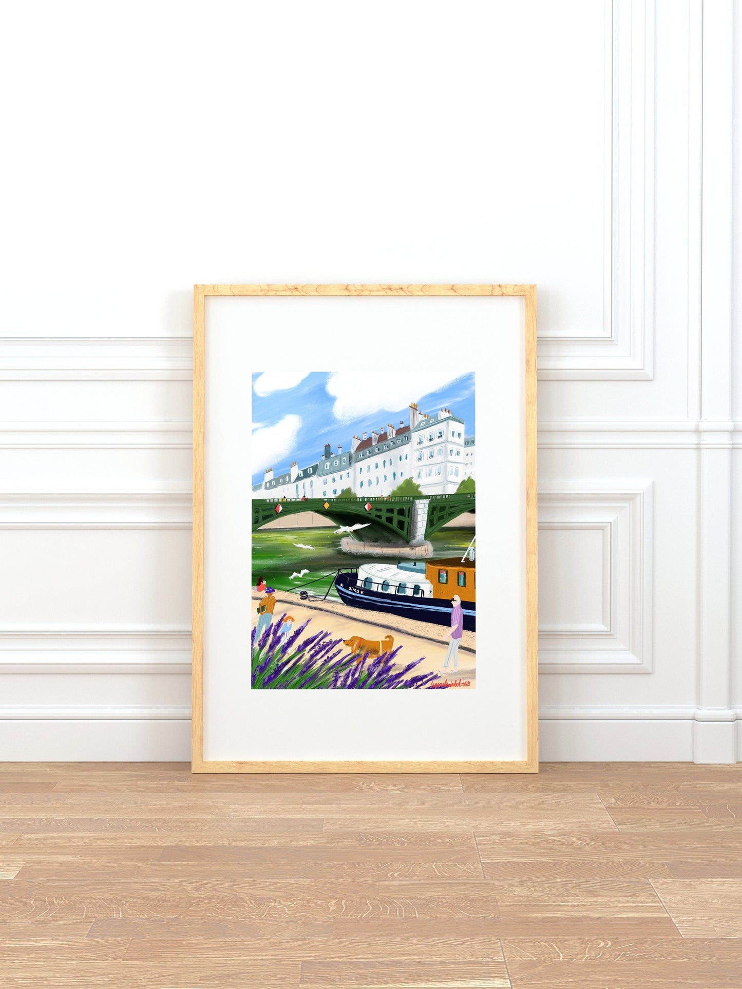 Seine River Art Print: Parisian Riverside Walk Illustration