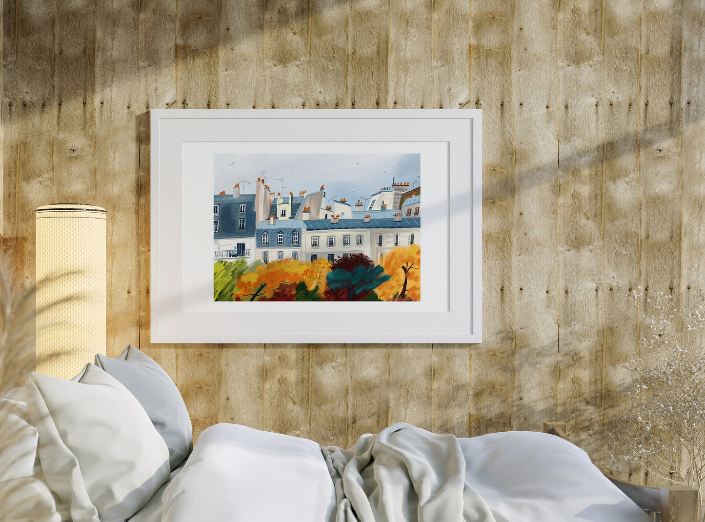 Paris Rooftops Fall Art Print: Parisian Illustration