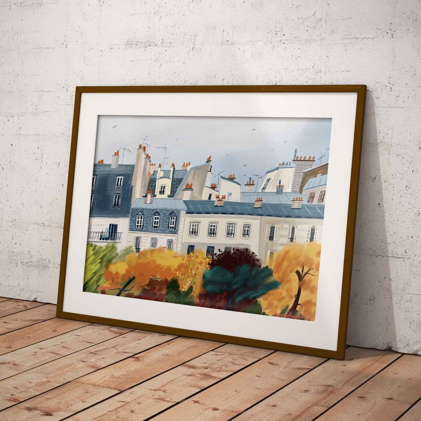 Paris Rooftops Fall Art Print: Parisian Illustration
