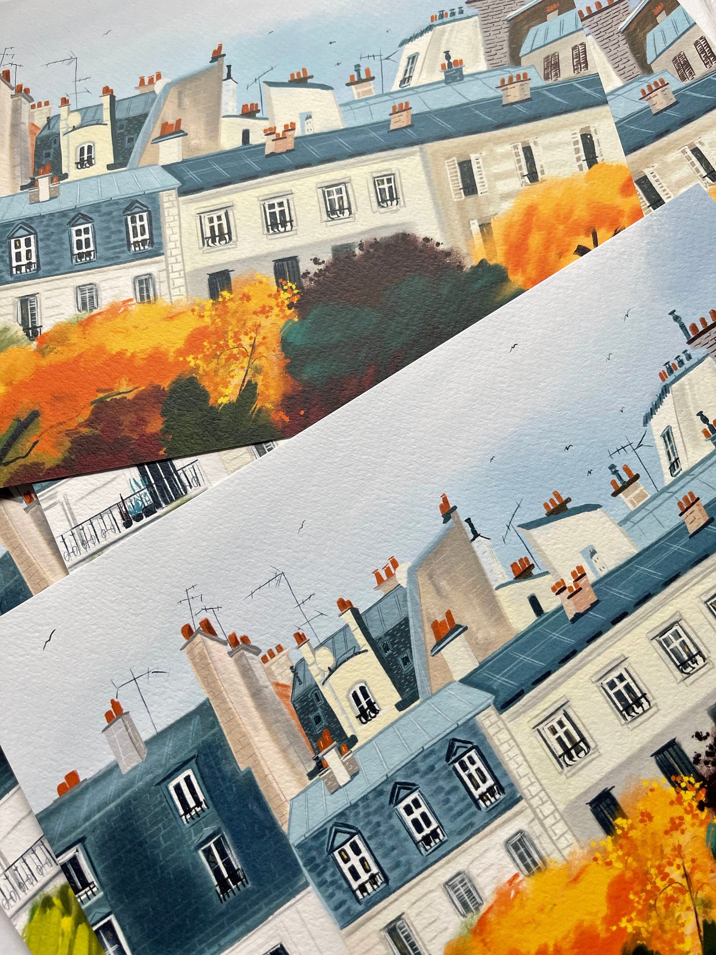 Paris Rooftops Fall Art Print: Parisian Illustration