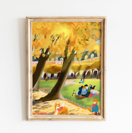 Place de Vosges Autumn Print: Parisian Park Scene