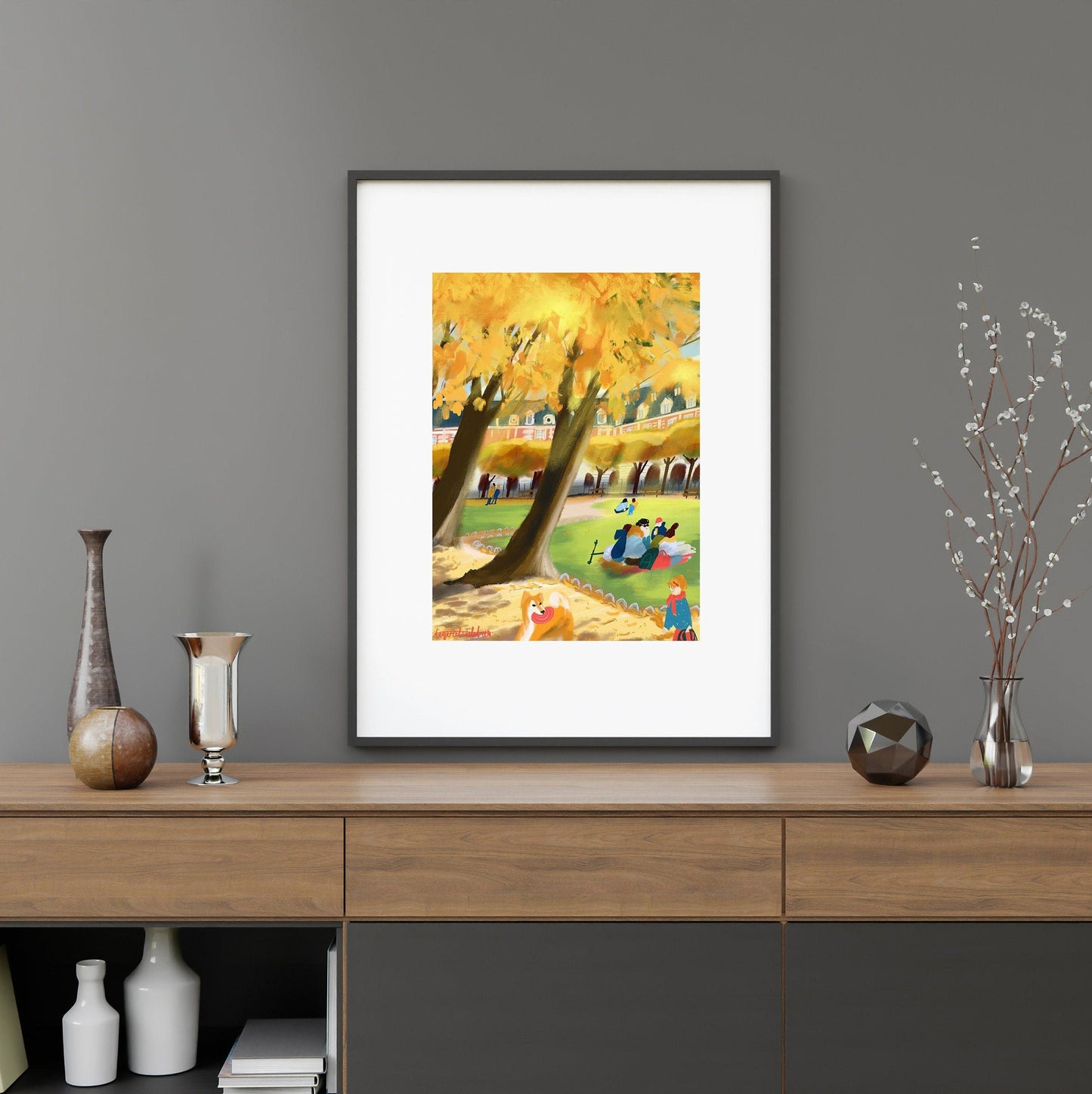 Place de Vosges Autumn Print: Parisian Park Scene