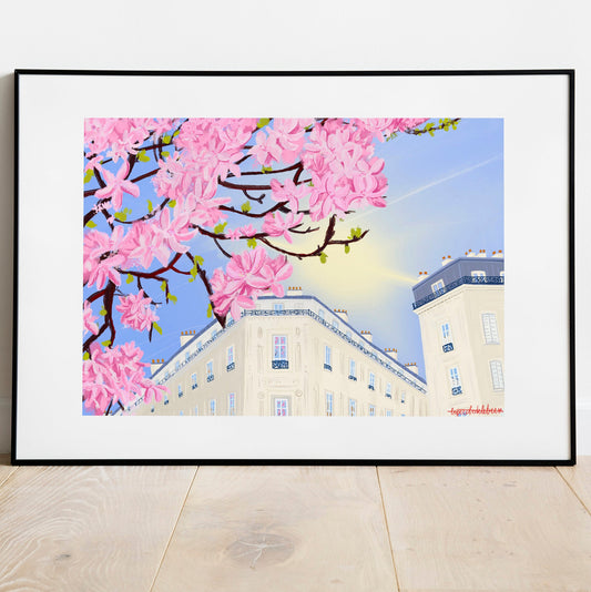 Paris Magnolia Bloom Art Print: Spring City View