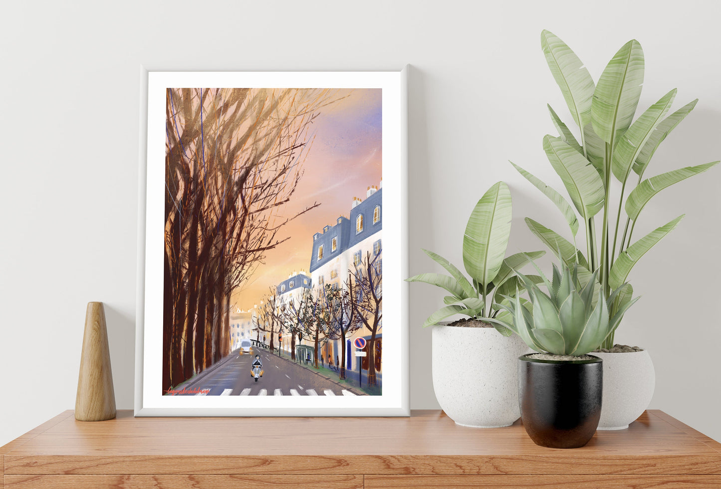 Paris Winter Sunset Art Print: Parisian Street Scene