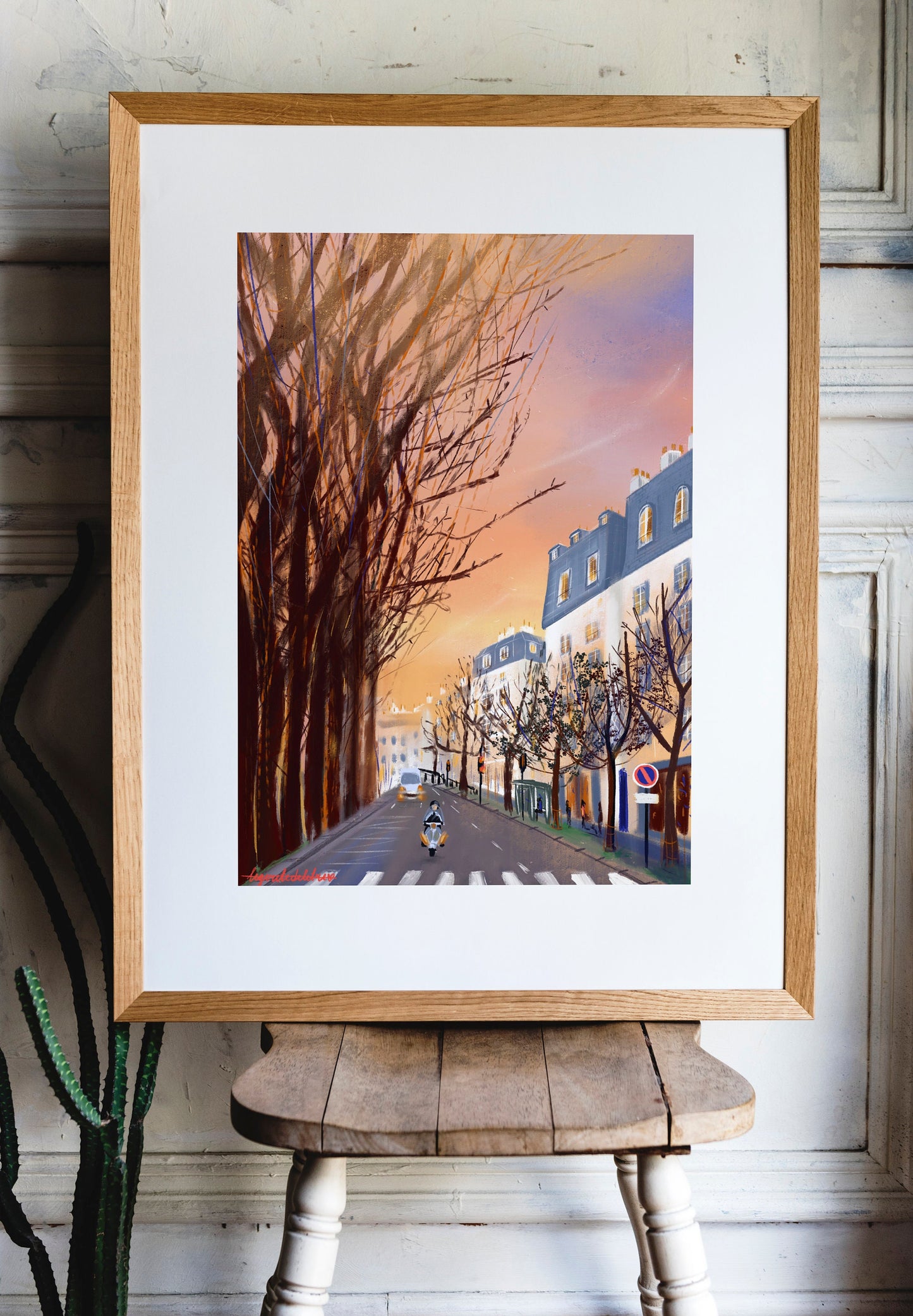 Paris Winter Sunset Art Print: Parisian Street Scene