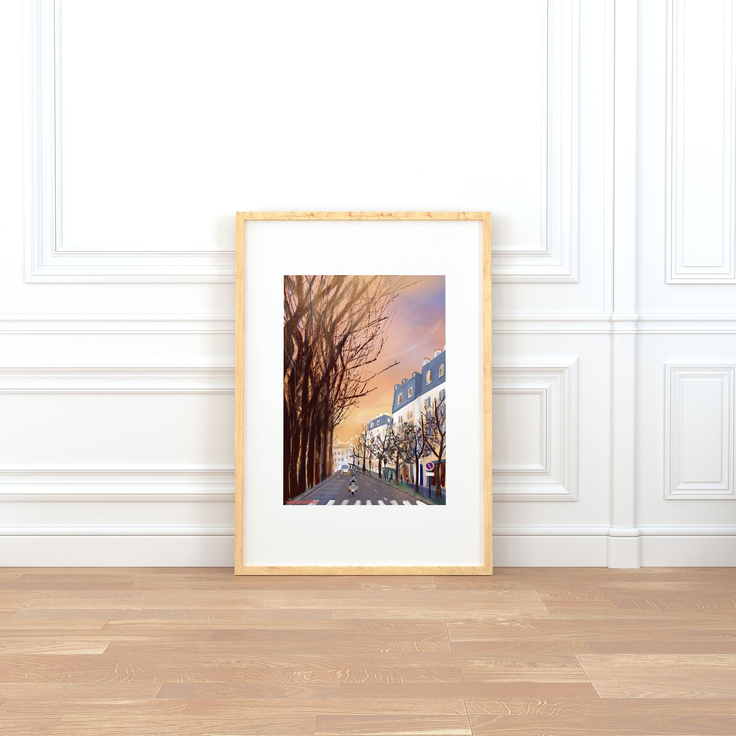 Paris Winter Sunset Art Print: Parisian Street Scene