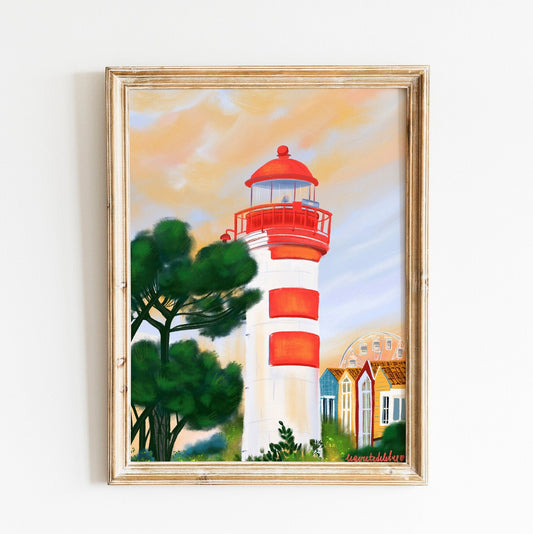 La Rochelle Lighthouse Print: France Travel Poster, Coastal Wall Art
