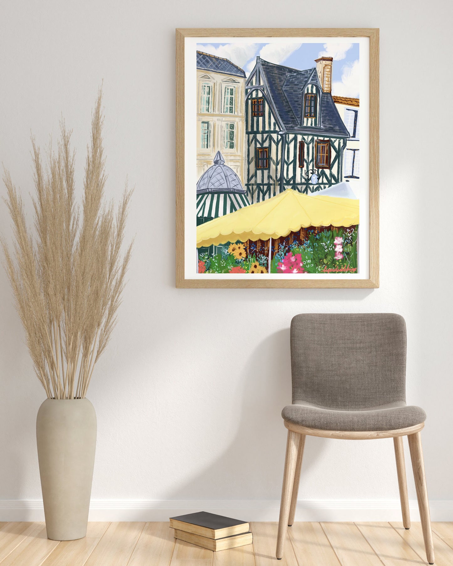 La Rochelle France Market Illustration: Fine Art Travel Poster