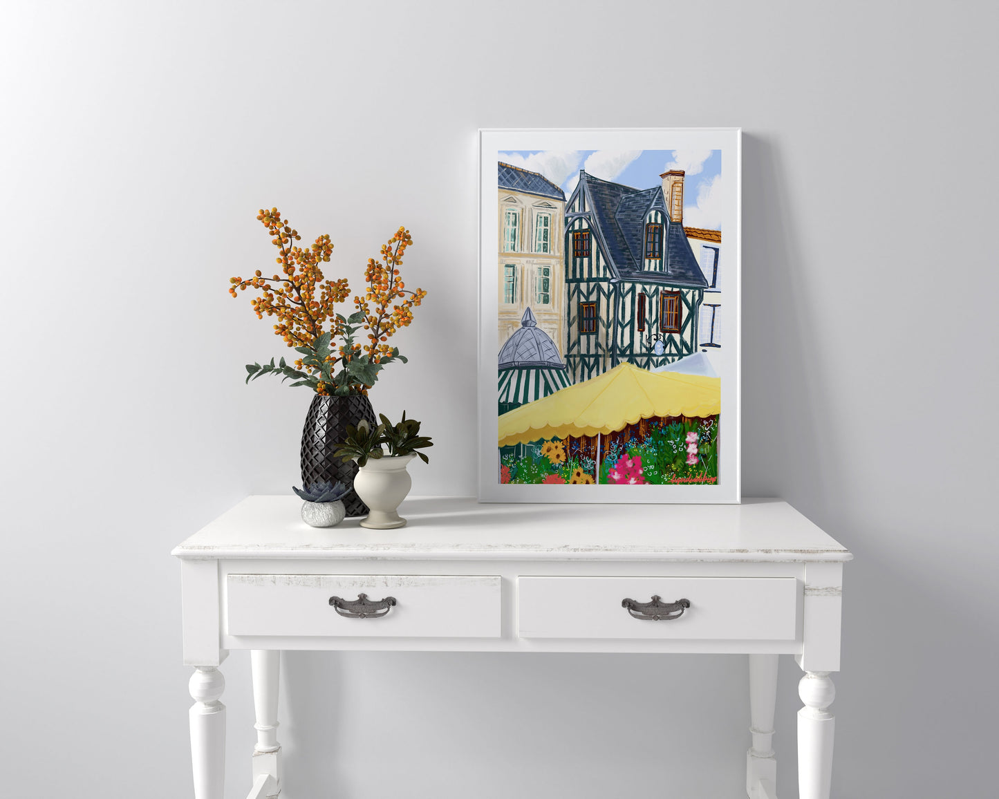La Rochelle France Market Illustration: Fine Art Travel Poster