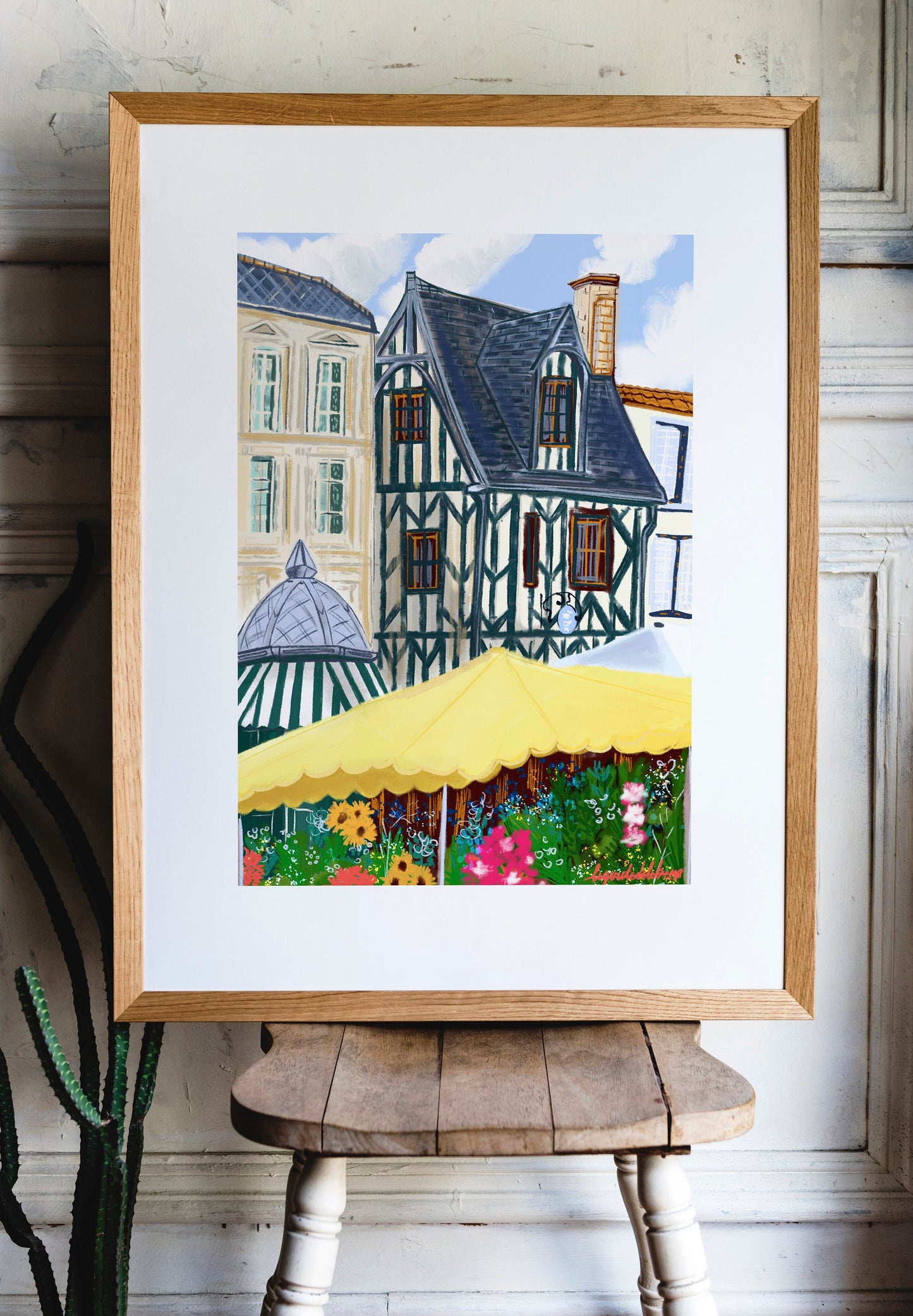 La Rochelle France Market Illustration: Fine Art Travel Poster