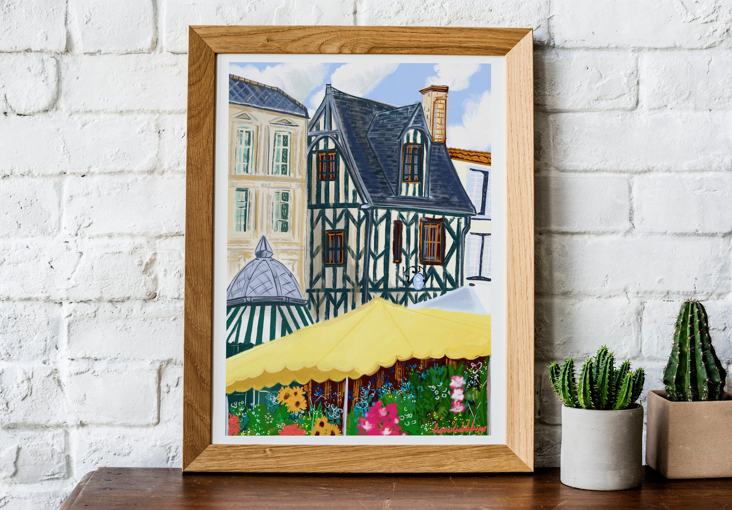 La Rochelle France Market Illustration: Fine Art Travel Poster