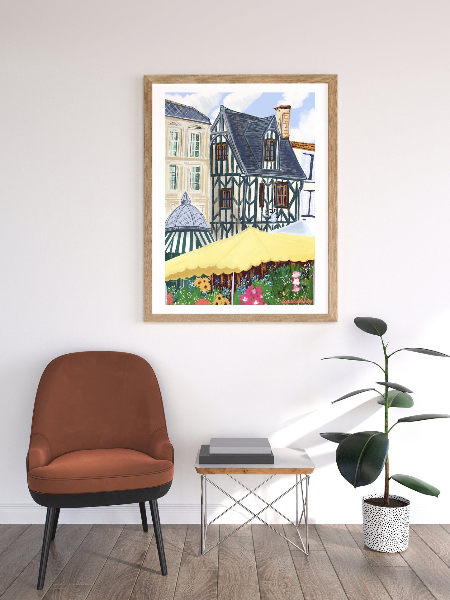 La Rochelle France Market Illustration: Fine Art Travel Poster