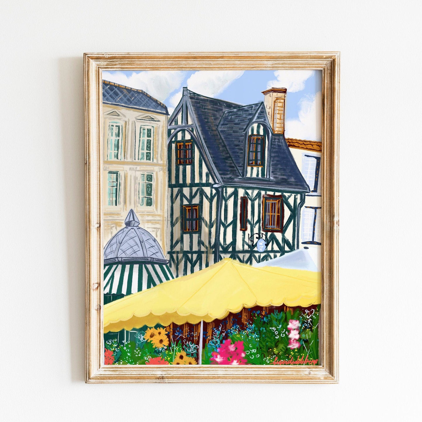La Rochelle France Market Illustration: Fine Art Travel Poster