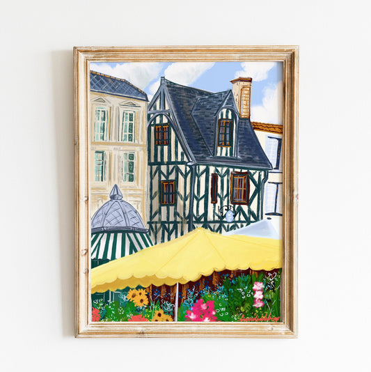 La Rochelle France Market Illustration: Fine Art Travel Poster