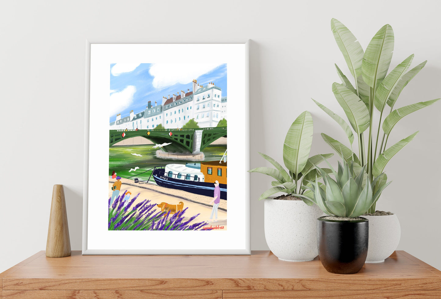 Seine River Art Print: Parisian Riverside Walk Illustration