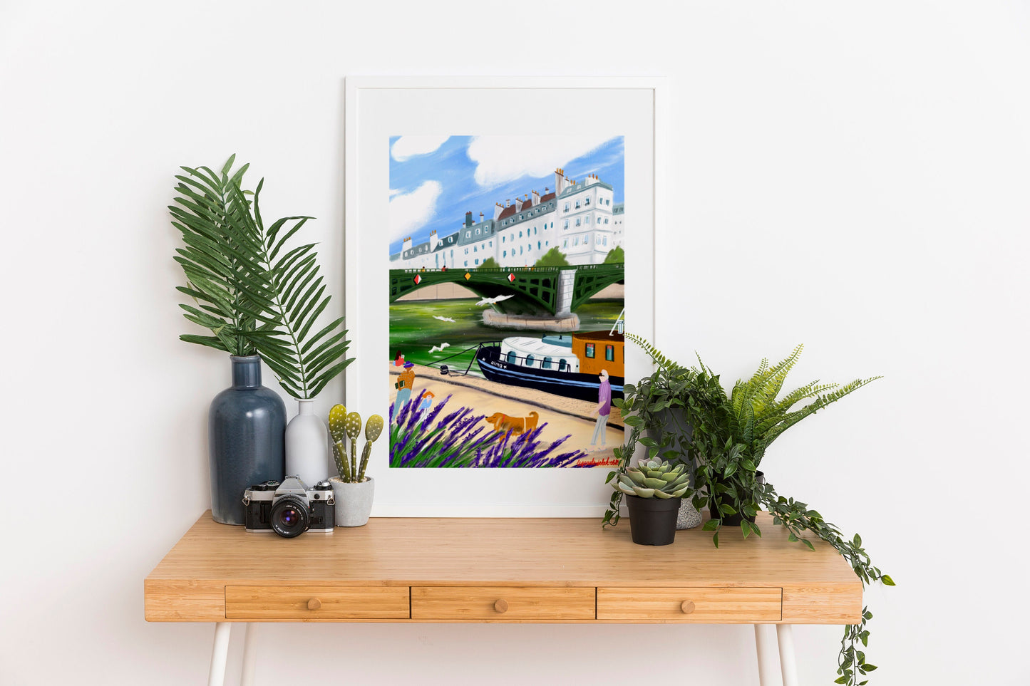 Seine River Art Print: Parisian Riverside Walk Illustration