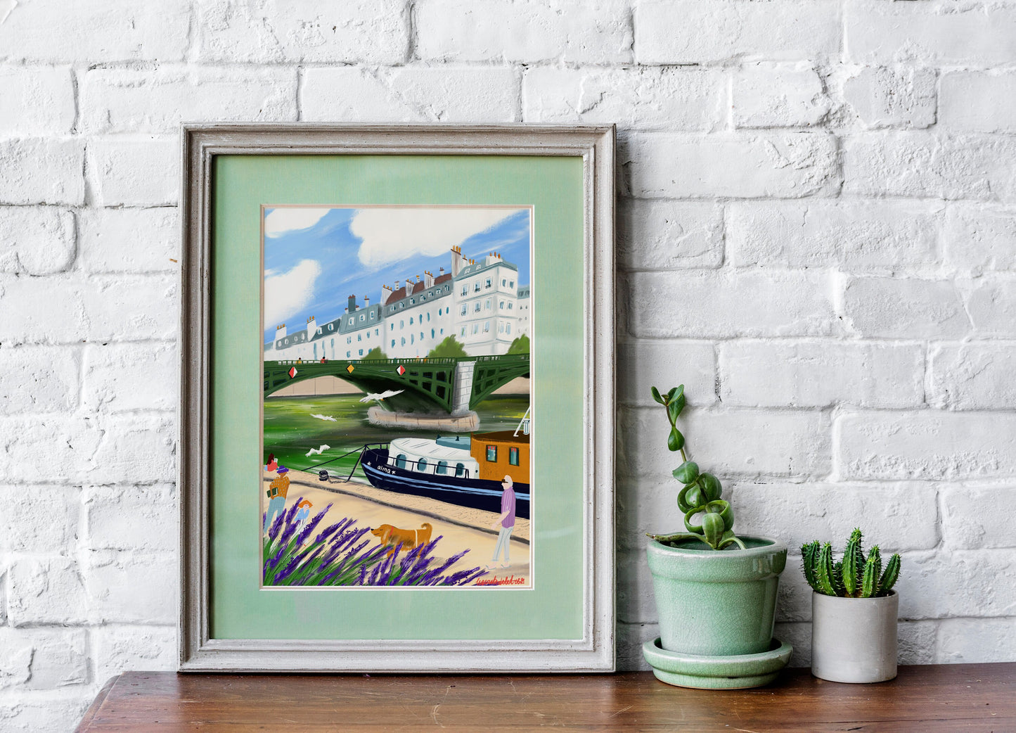 Seine River Art Print: Parisian Riverside Walk Illustration