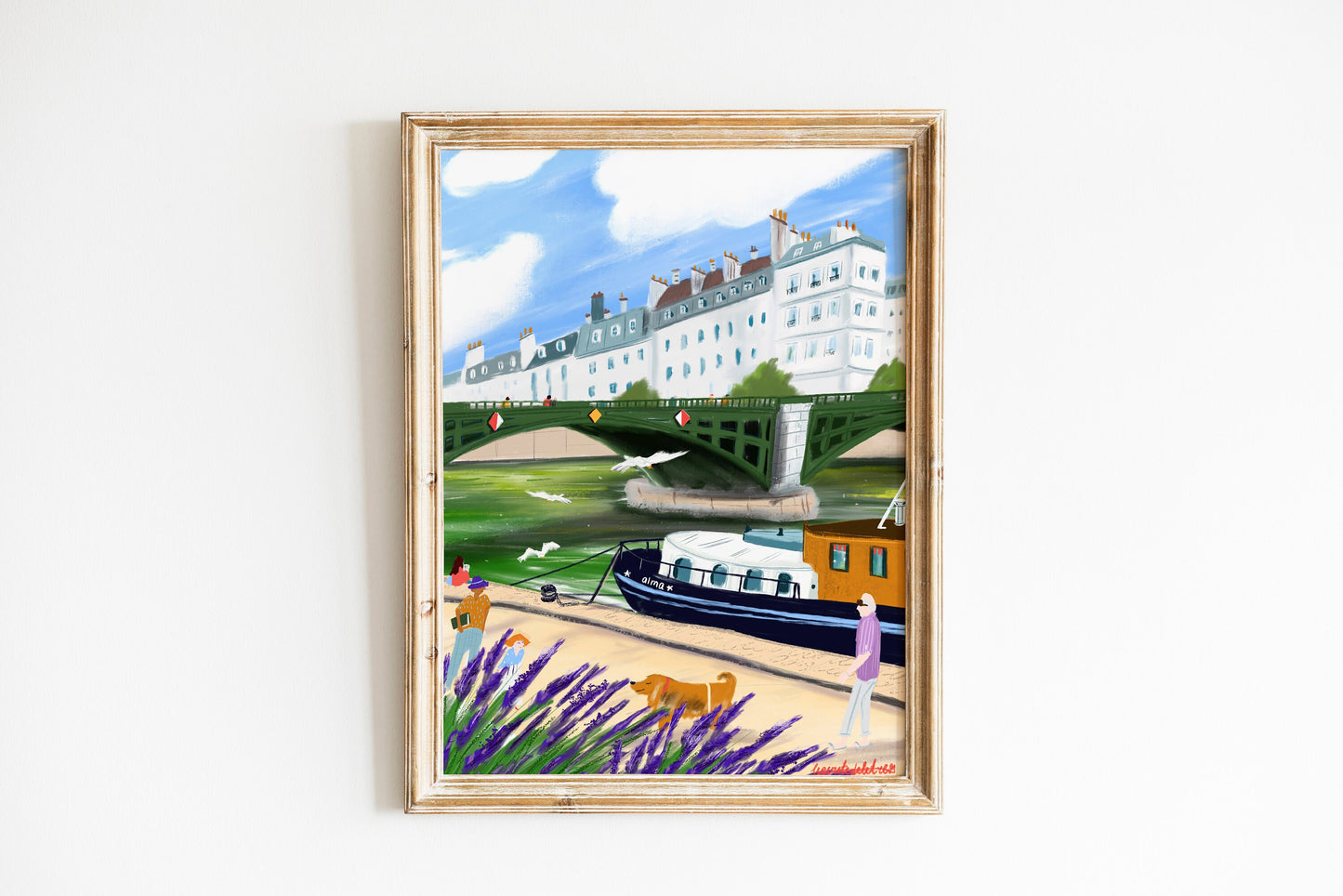 Seine River Art Print: Parisian Riverside Walk Illustration