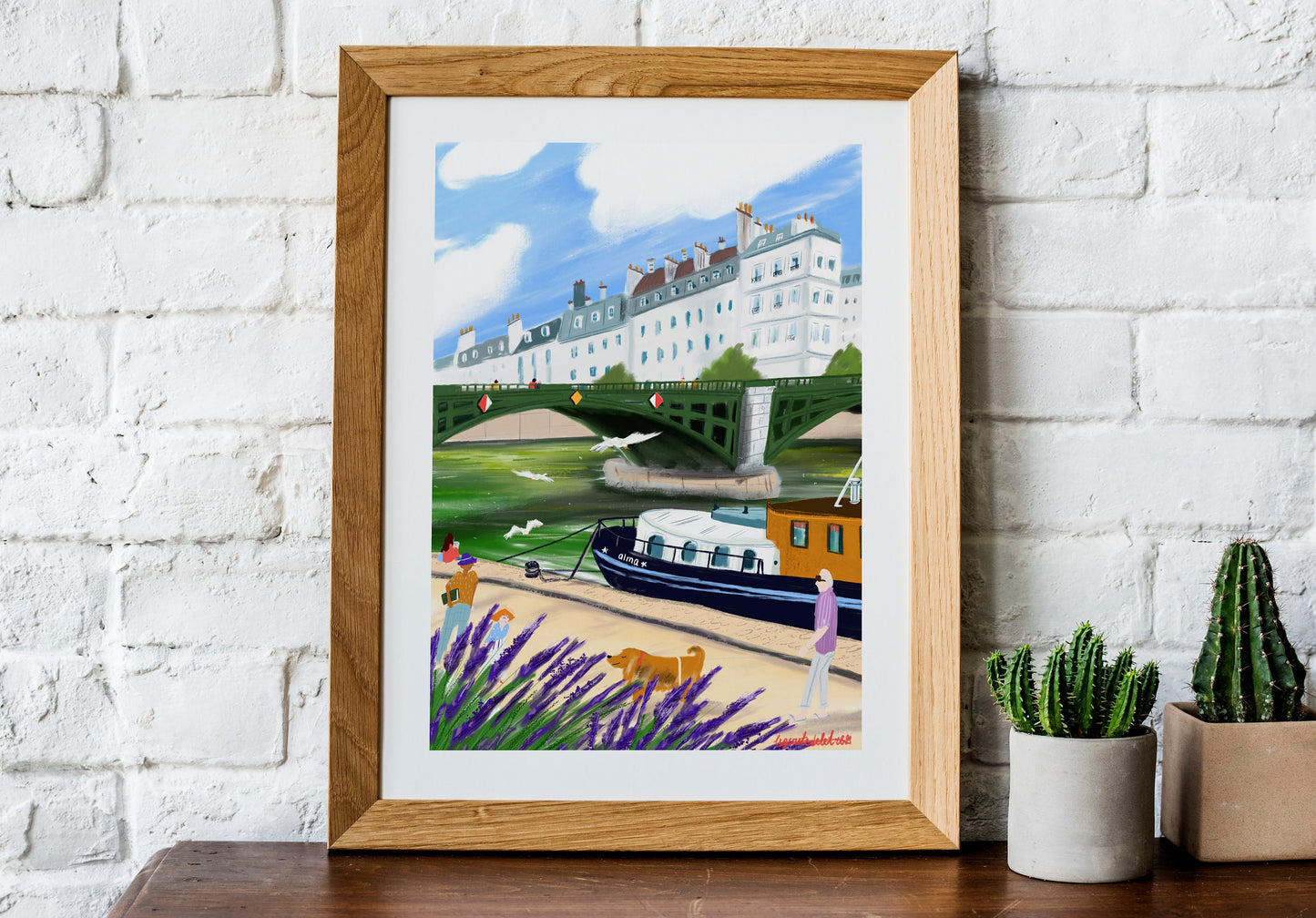 Seine River Art Print: Parisian Riverside Walk Illustration