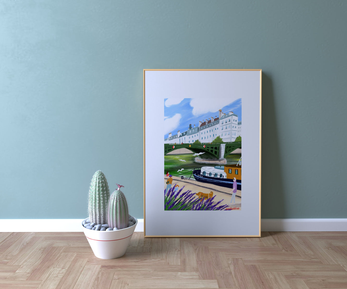 Seine River Art Print: Parisian Riverside Walk Illustration