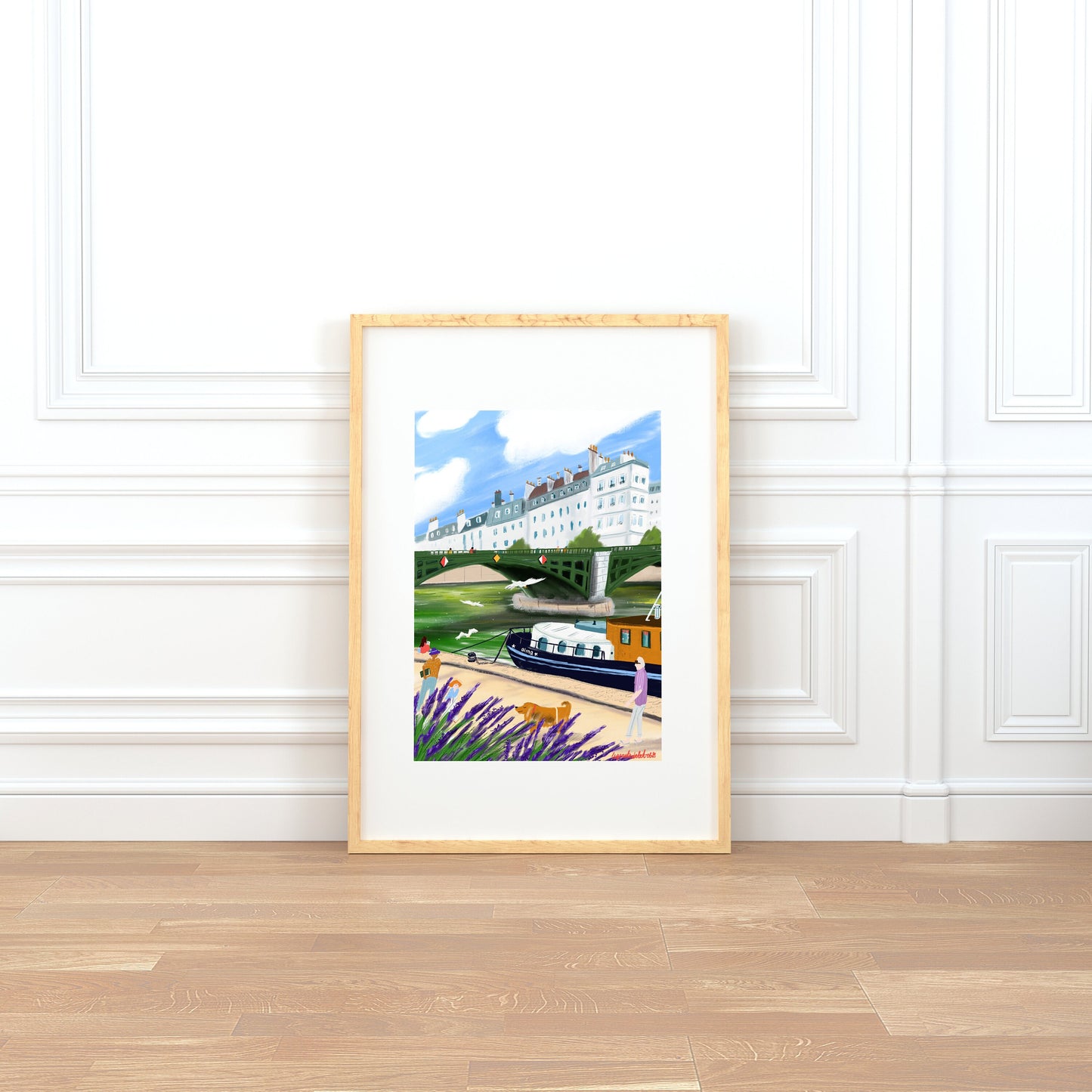 Seine River Art Print: Parisian Riverside Walk Illustration