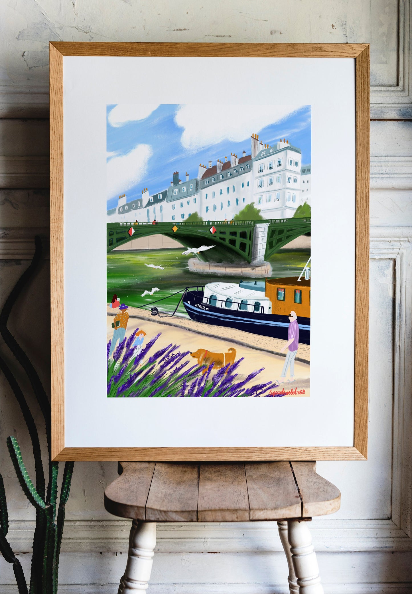 Seine River Art Print: Parisian Riverside Walk Illustration