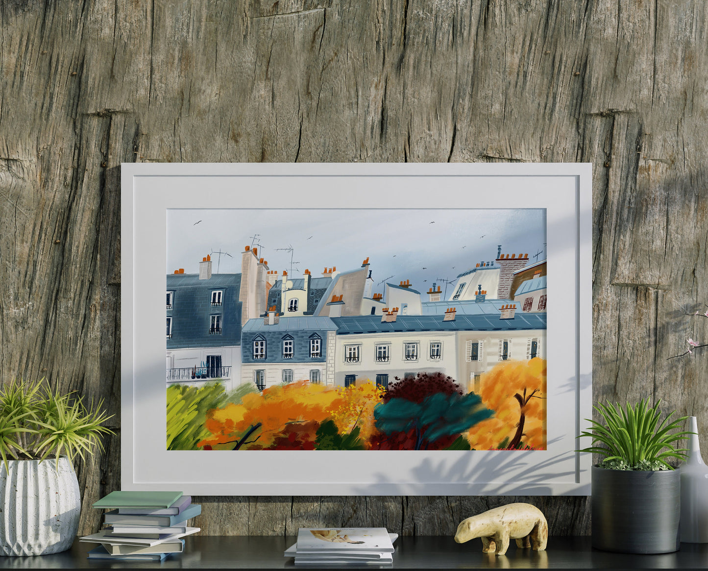 Paris Rooftops Fall Art Print: Parisian Illustration