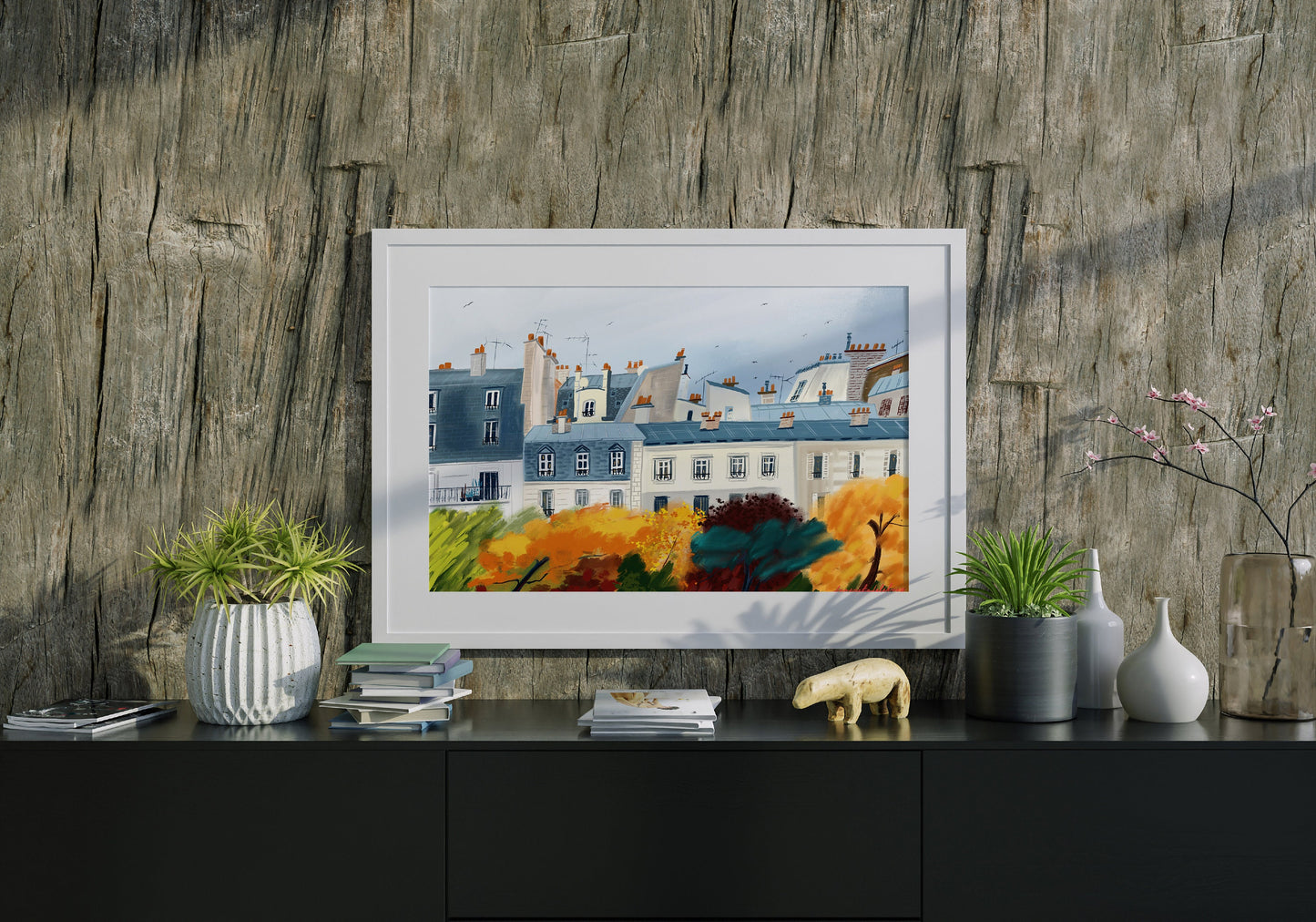 Paris Rooftops Fall Art Print: Parisian Illustration