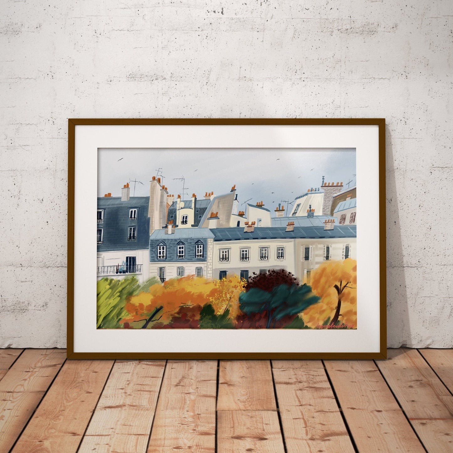 Paris Rooftops Fall Art Print: Parisian Illustration