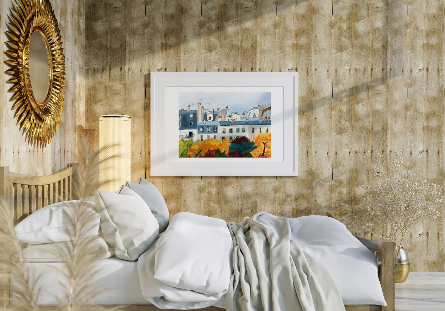 Paris Rooftops Fall Art Print: Parisian Illustration