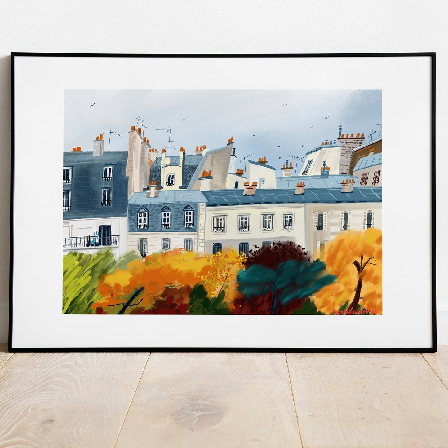 Paris Rooftops Fall Art Print: Parisian Illustration