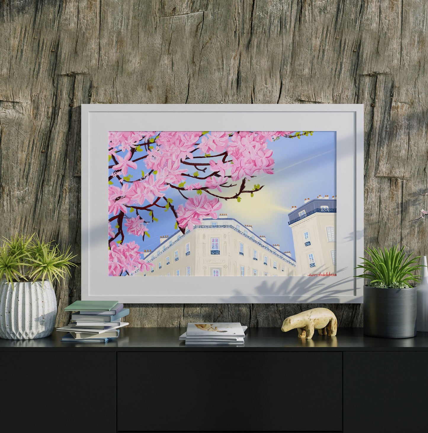 Paris Magnolia Bloom Art Print: Spring City View