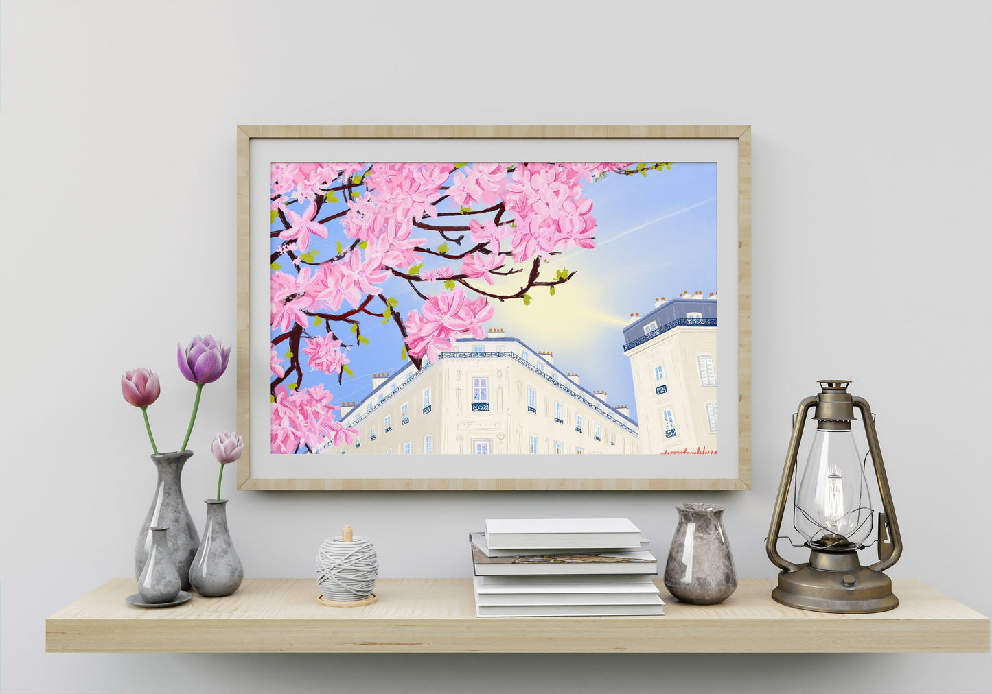 Paris Magnolia Bloom Art Print: Spring City View