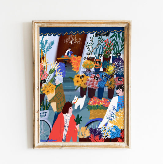 Parisian Flower Shop Art Print: Colorful Floral Boutique Wall Decor