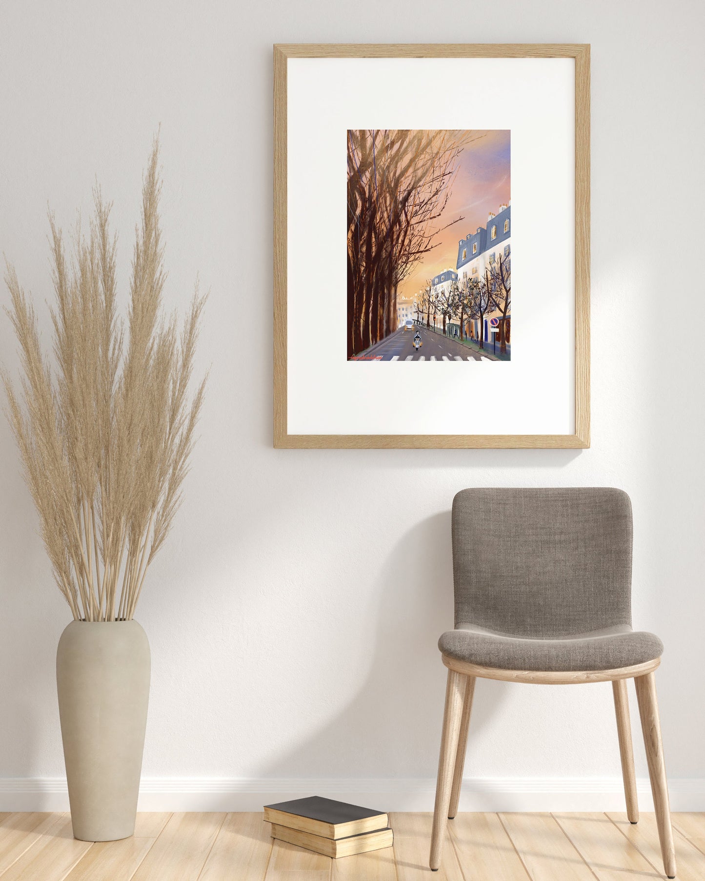 Paris Winter Sunset Art Print: Parisian Street Scene