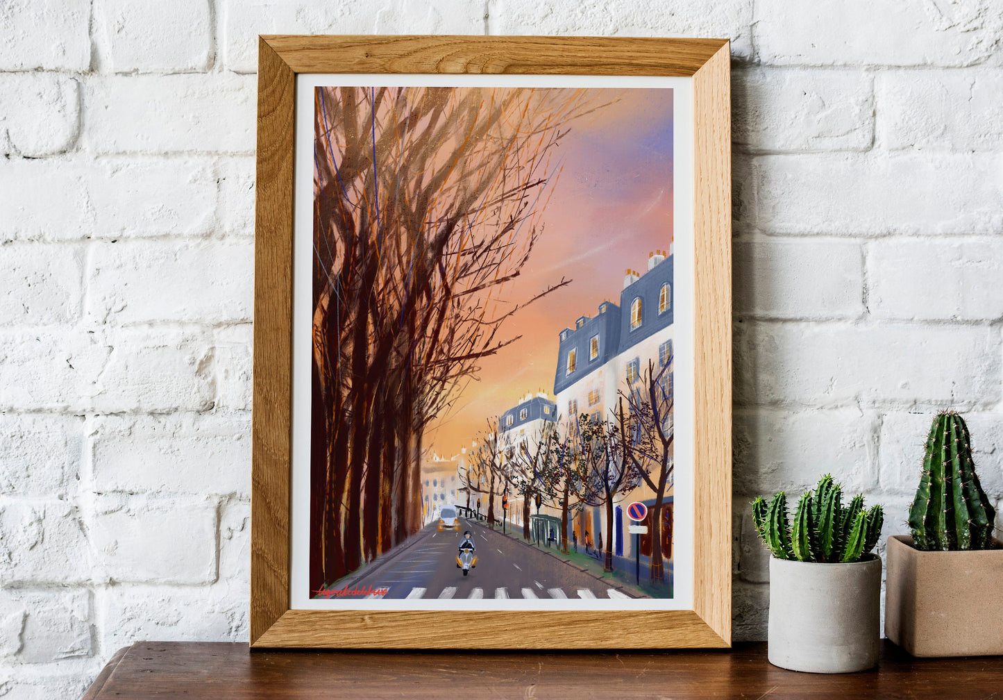 Paris Winter Sunset Art Print: Parisian Street Scene