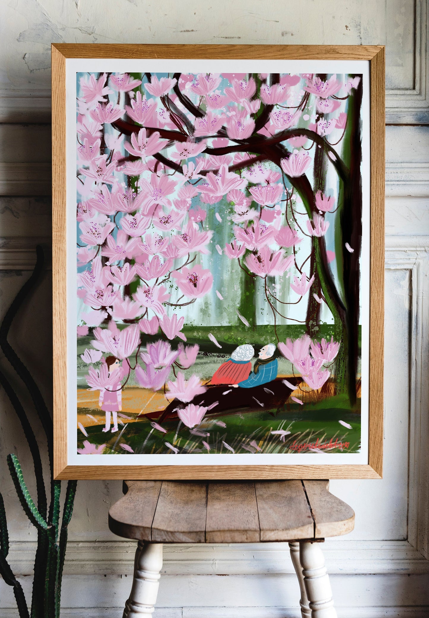 Romantic grandparents print|Cherry blossom tree poster|Grandparents anniversary gift idea| Lovely grandparents wall art|Cherry blossom print